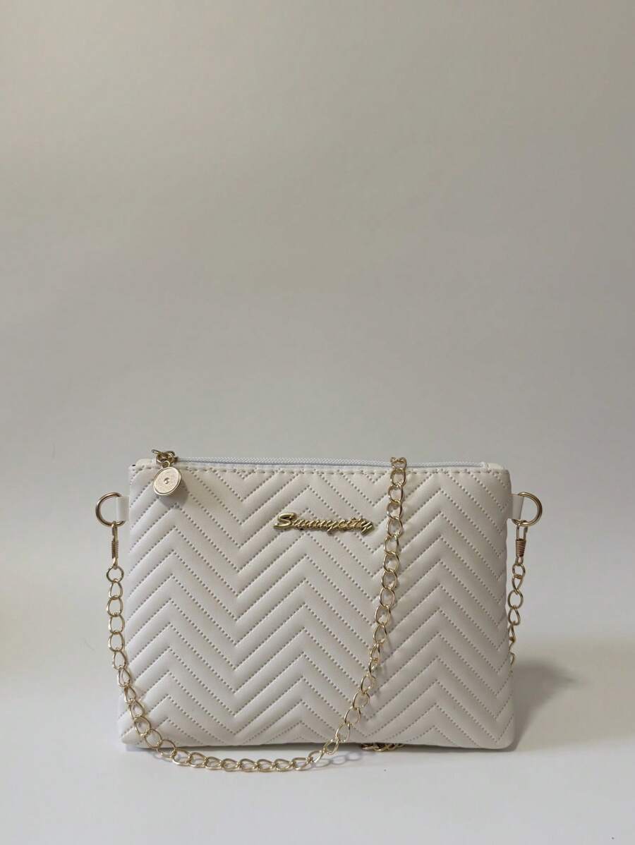 Bolso bandolera para teléfono con cadena desmontable con efecto ondulado en relieve, bolso de hombro de color liso y minimalista, bolso de mano elegante y de moda para mujer