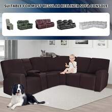 Recliner Console Cover For Reclining Couch Covers, Super Stretch Middle Console Slipcovers For Recliner Sofa Cover, Furniture Protector For Kids Pets With Pockets&Elastic Bottom, Chocolate - 巧克力棕 - 查看 6