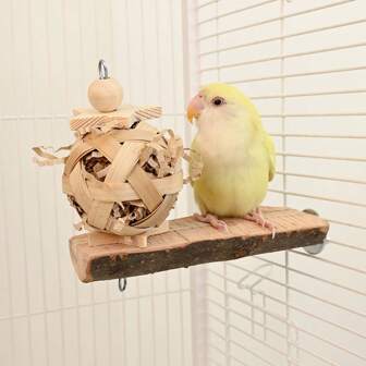 1pc Parrot Apple Wood Platform, Bamboo Ball Chewing Toy, Interactive Boredom Reliever For Birds, Cage Perch Decor, Suitable For Cockatiel, Lovebird, Parakeet