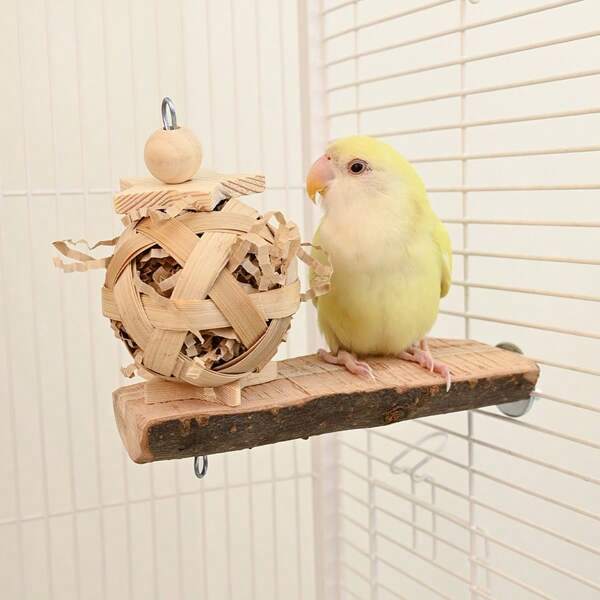 1 pièce Plateforme en bois de pommier pour perroquet, jouet à mâcher en bambou, jouet interactif pour soulager l'ennui des oiseaux, perchoir pour cage, convient pour le Cockatiel, le Inséparable, le Perruche