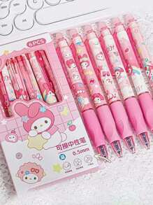 Sanrio 6Pcs My Melody Hello Kitty Kuromi Cinnamoroll Pochacco Gel Blue Pen Cute Cinnamon Dog And Friends Themed Erasable Pens Erasable Ink Stationery(Some Parts May Be Random), School Supplies,Back To School