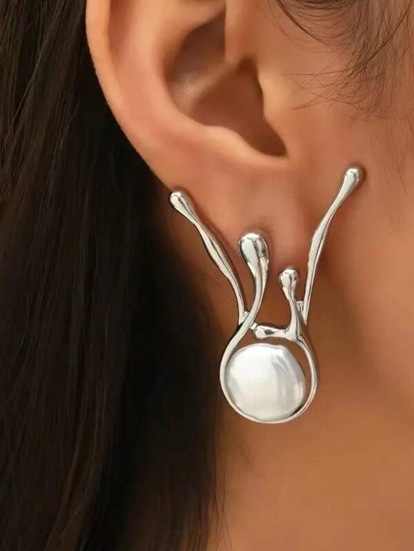1 Paio di orecchini asimmetrici di moda con perle finte in stile geometrico