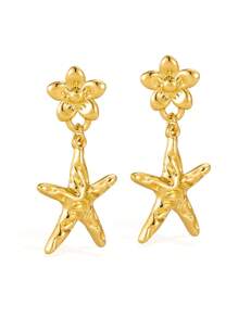 1 par de aretes colgantes de metal con estrella de 5 puntas de moda para mujer, apropiados para uso diario
