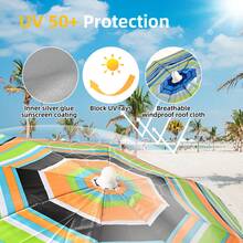 Heavy Duty Folding Beach Umbrella, Large 220cm Multicolor Garden Umbrella With Carry Bag, Lightweight Sun Umbrella UV 50 Protection Outdoor Umbrella With Aluminum Tube, Ideal Umbrella For Outdoor/Beach/Summer - Xanh lam - Xem 5