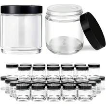 4 Oz Amber Glass Jar With Lids, 48 Pack Small Glass Candle Jars With Lids & Sticker, Empty Cosmetic Containers For Sample, Cream, Spice, Lotion, OintmentsSHEIN - Clear-Black Lids - 查看 1