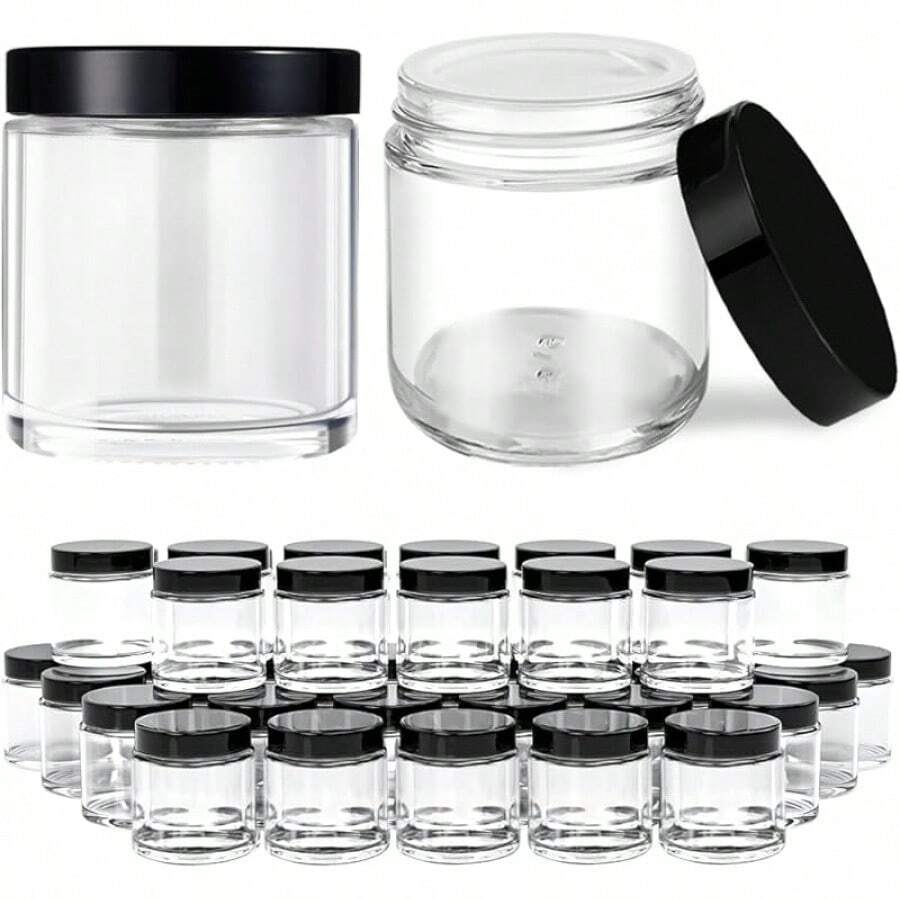 4 Oz Amber Glass Jar With Lids, 48 Pack Small Glass Candle Jars With Lids & Sticker, Empty Cosmetic Containers For Sample, Cream, Spice, Lotion, OintmentsSHEIN - Clear-Black Lids - 查看 1