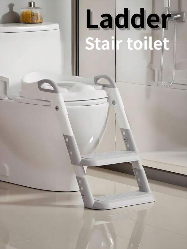 1 Piece Of Stepped Children's Toilet, Upgraded, Enlarged And Widened, Removable Cushion For Cleaning, Suitable For Most Toilets On The Market - 35 To 42 Cm Adaptive, Stair Anti-Slip Design To Prevent Baby From Accidentally Slipping, Easy To Carry, Foldable And Small In Size, Stair Lifting Height Adjustable, Suitable For Hotels, Indoors, And Travel.