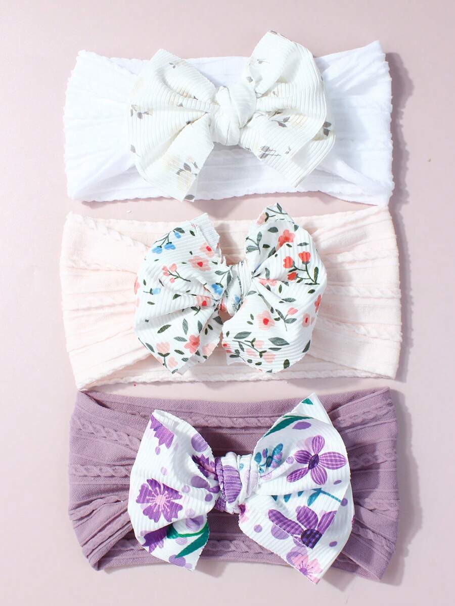 3 Stücke bedruckte & jacquard-gemusterte Baby-Stirnbänder, geeignet für den täglichen Gebrauch, passend für 0-2 Jahre alte Babys