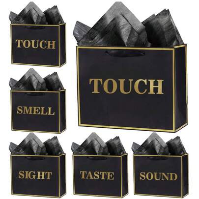 5 Senses Gift Bags For Him Her Five Senses Gift Bag With Ribbon Handles And Tissue Paper Present Wrappings For Valentine Wedding Birthday Mothers Day(White Black/Black/Pink)