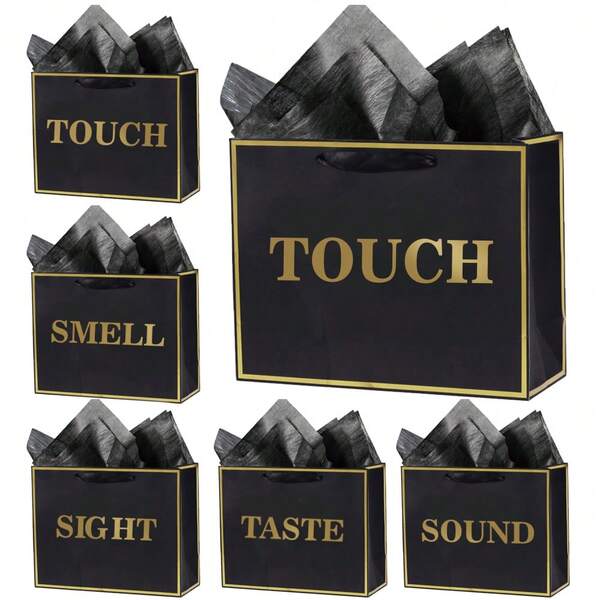 5 Senses Gift Bags For Him Her Five Senses Gift Bag With Ribbon Handles And Tissue Paper Present Wrappings For Valentine Wedding Birthday Mothers Day(White Black/Black/Pink)