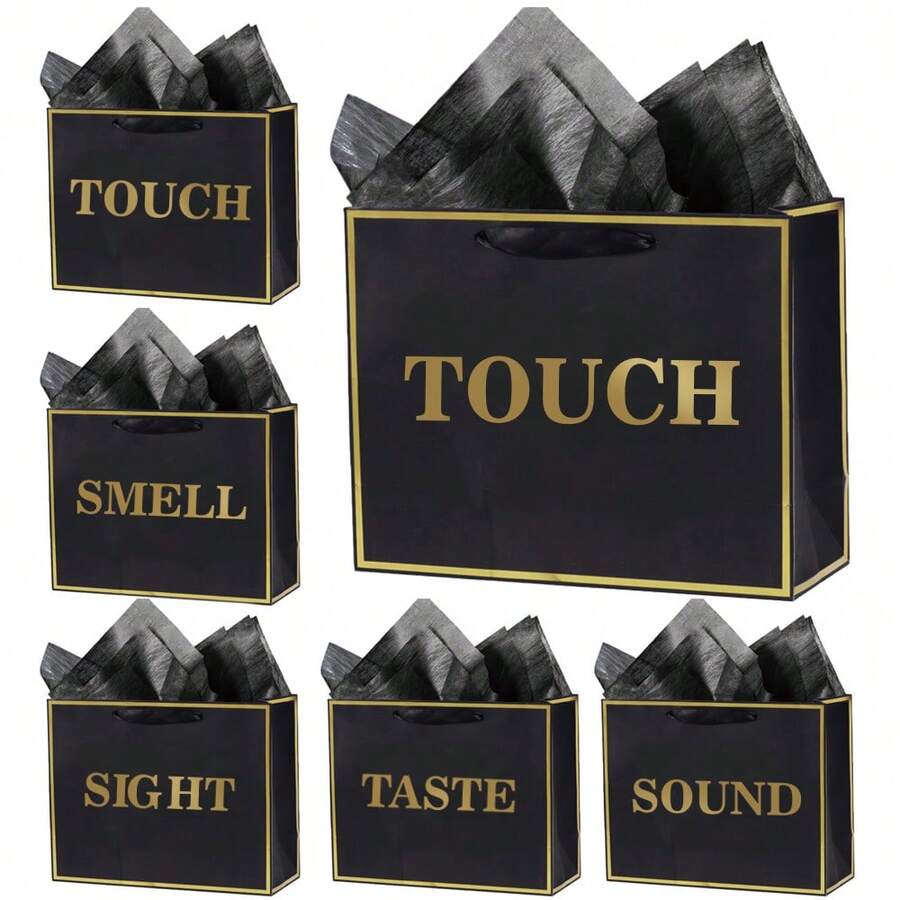 5件套礼品袋套装，男女皆宜，配有丝带提手和薄纸包装，适用于情人节、婚礼、生日、母亲节等场合（白色/黑色/粉色） - 彩色 - 查看 1