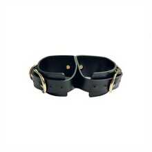 1pc BDSM Leather Handcuffs - Black, Adjustable With Metal Buckles, Perfect For Couple Play, BDSM Gear|Playful Design|Adjustable Cuffs SM Product