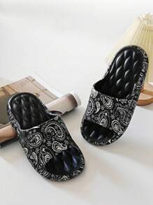 EVA Fashion Cashew Flower Print Slippers For Men, Plus Size, Comfortable Massage Casual Slides For Home, Beach, Bathroom