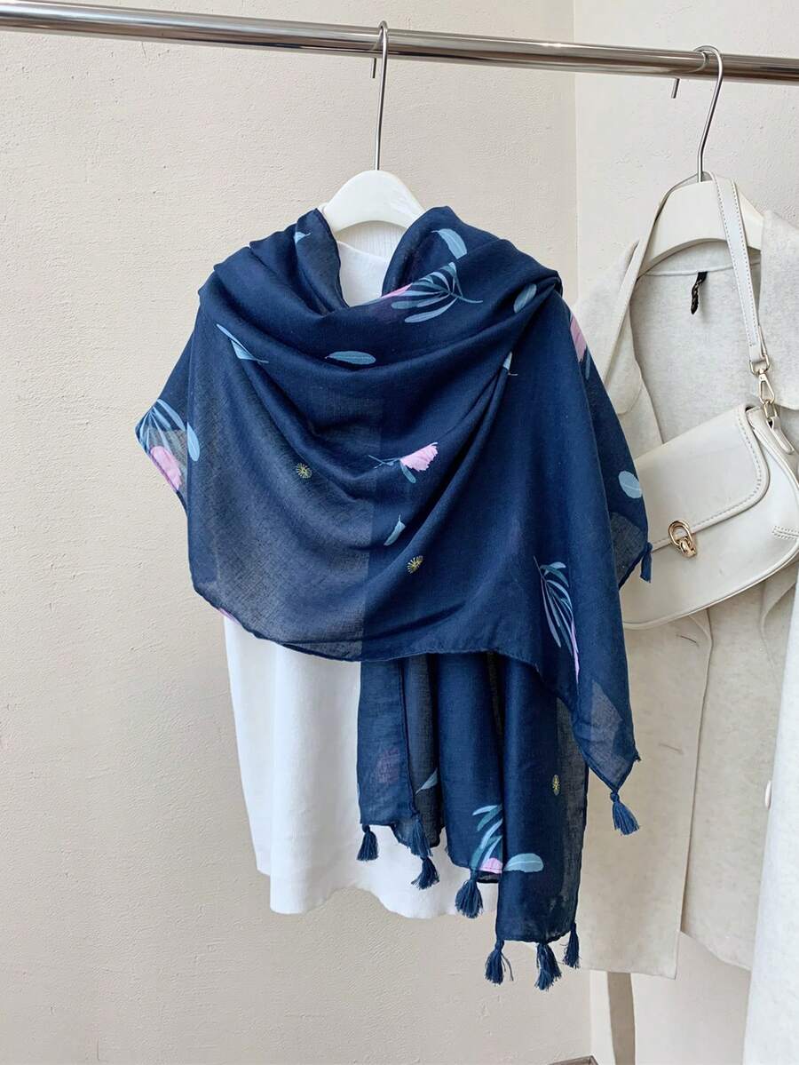 1 件时尚百搭郁金香流苏印花女士围巾