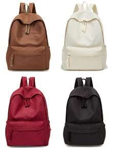 1 件简约纯色尼龙大童背包学校小学生中学生书包男孩旅行背包便携式大容量拉链闭合学院风轻便休闲背包适合旅行度假露营野餐运动返校旅行购物户外超市学校用品返校用品适合女孩男孩学生朋友青少年书包学校背包 - 彩色 - 查看 1