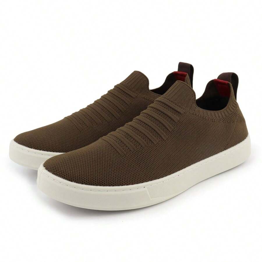 Men's Slip On Comfortable Casual Sock Sneakers - Cà phê nâu - Xem 1