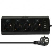 CILIA EU Power Strip With 4 AC Outlets + 2USB-A & 2Type-C Ports ,1.5m Surge Protection Cable , Ideal For Travel/Kitchen/Office/Dorm ,Dorm Room Essentials College,Black /White