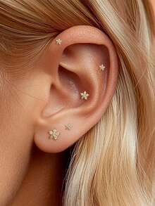 6Pcs 925 Sterling Silver Three  Flowers Earring For Women Romantic Drop Earring 18K Gold Plated  Suitable For Party Mom Gift Fine Jewelry - Gold - View 2