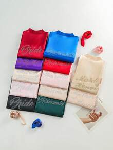 1PC Wedding Bridal Bridal Tinted Robe Silk Robe Wedding Makeup Advanced Dressing Gown Suitable For Hotels, Wedding Parties, Protective Party Wear - Hot Diamond Pink Bridesmaids - View 3