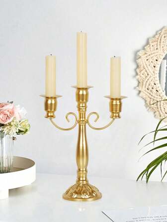 3pcs/2pcs/1pc欧式金属烛台 复古优雅三头/五头四季通用烛台 蜡烛熄灭器 婚庆道具 轻奢金属桌面摆件 适用于圣诞节装饰 圣诞派对用品 烛光晚餐 房间氛围布置 家居装饰
