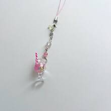 Original Design Y2K Style Cute Summer Cooling Handmade Crystal Beaded Imitation Cocktail Drink Pink Mobile Phone Lanyard Charm, Earphone Case Strap