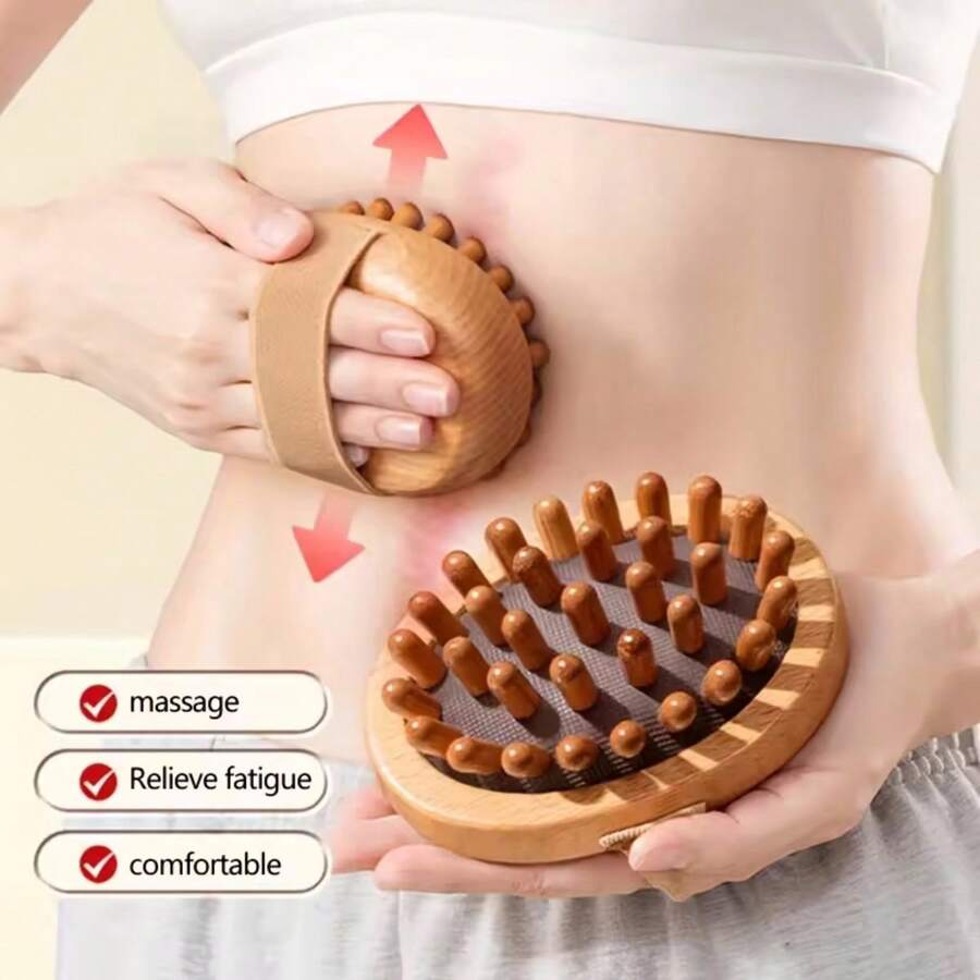 1pc Wooden Meridian Massage Brush Soft Manual Full Body Gua Sha Massager Head Abdomen Leg Body Relaxation Home Use Anti-Fatigue