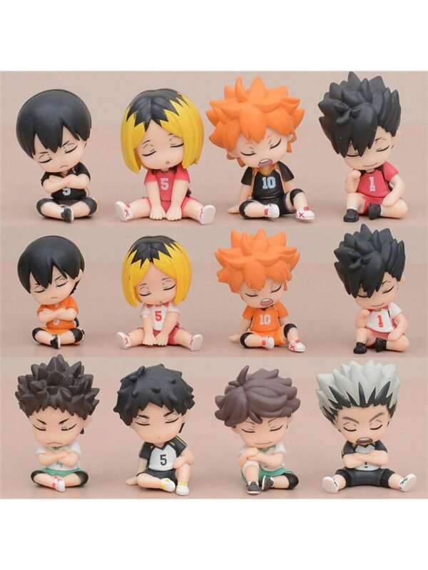 bandai 4 Pcs/Pack Sleeping Haikyuu Mini Figure Shoulder On Shoulder 3 Style 5.5cm Hinata Shoyo Tobio Anime Model Ornaments