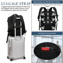 Mochila masculina Yuekan tamanho pequeno, compatível com laptops de 15" e 17", bolsa multifuncional à prova d'água com carregamento USB, mochila de viagem, tamanho grande - Preto - Ver 7