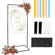 Vincidern 1Pcs Black Wedding Welcome Sign Stand, 68.9inch Adjustable Heavy Duty Easel Stand For Sign With 6Pcs Satin Ribbon And 4Pcs Leather Sign Hanging Straps, Welcome To Our Wedding Sign Holder, Metal Floor Standing Easels For Signs,Mother's Day Decorations - 黑色 - 查看 2