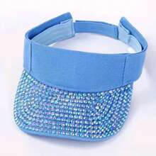 Rhinestone Decorated Crown Sun Protection Open Top Baseball Cap, Fashionable Bling Sporty Sun Hat For Summer Beach