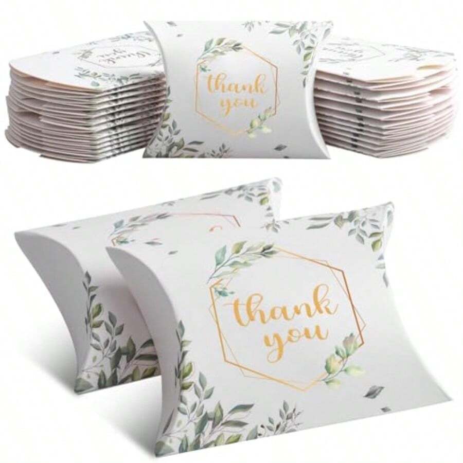 LQY 100 PCS 4.5Inch X 3.5Inch Kraft Paper Pillow Gift Boxes Candy Treat Gift Box Wedding Party Favor Boxes Sweet Bags Thank You Box For Wedding Bridal Shower   Shower Birthday Party Supplies 1439 - White - View 1