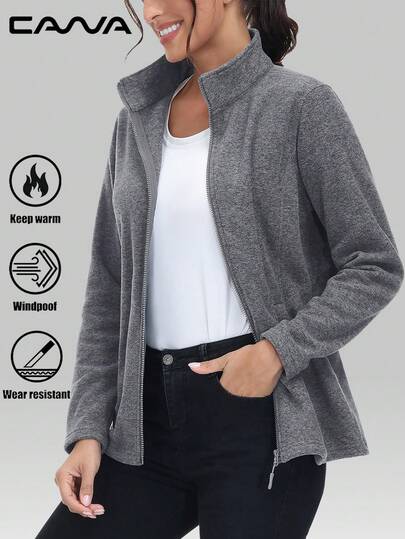 Cavva 女士全拉链抓绒外套，轻便透气，冬季保暖，带两个拉链口袋，适合徒步、露营、钓鱼、慢跑、滑雪等运动。