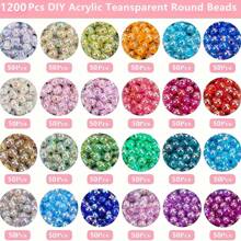1 Pc 6mm(1200pcs) 8mm(480pcs) Transparent AB Acrylic Round Beads, 24 Random Colors Assorted Plastic Bubble Gum Beads With Hole Loose Spacer Beads Bulk For Bracelets Necklace Jewelry Making DIY Crafts