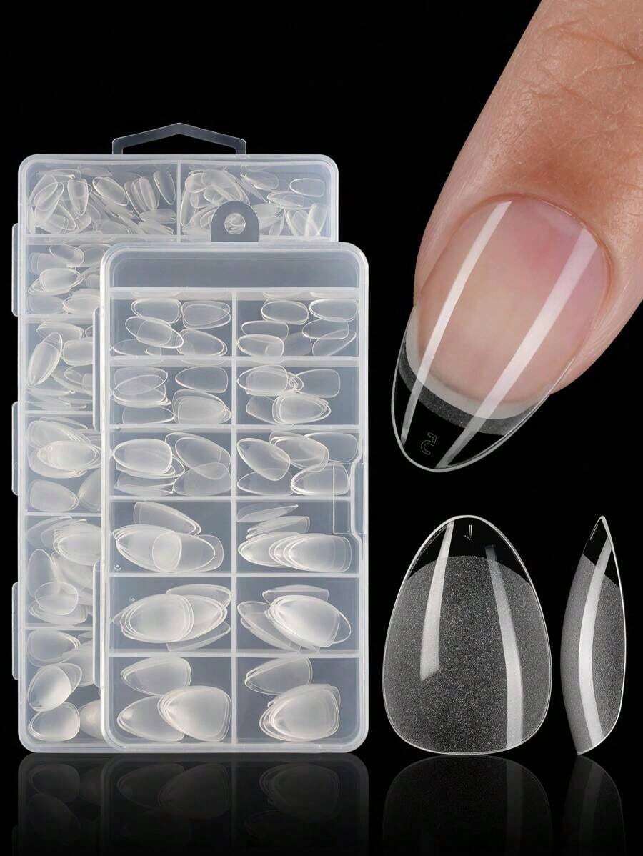 120/240/600Pcs Short Almond Nail Tips Soft Gel Clear Gelly Nail Tips Half Matte Full Cover Nail Tips Acrylic Pre-Filed Press On Fake Nail Tips For Nail Extension Home DIY Manicure Press On Nails Nail Supplies - 清除 7 - 查看 1