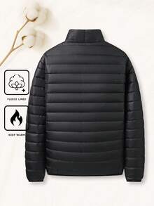 Men's Lightweight Padded Coat, Solid Color Stand Collar Puffer Jacket, Casual Everyday Wear, Outdoor Sports, Simple Classic Versatile , Fall Winter - 黑色 - 查看 2
