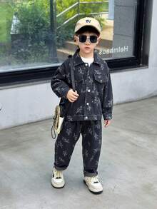 2pcs/Set Toddler Boys Denim Jacket And Pants Set, Suitable For Casual Wear, School, Outdoor Activities - Grey - View 7