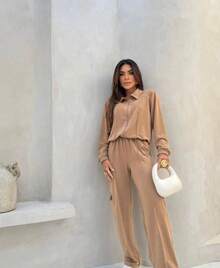 Wide Leg Comf Wide Leg Pants And Zip Sweatshirt Set