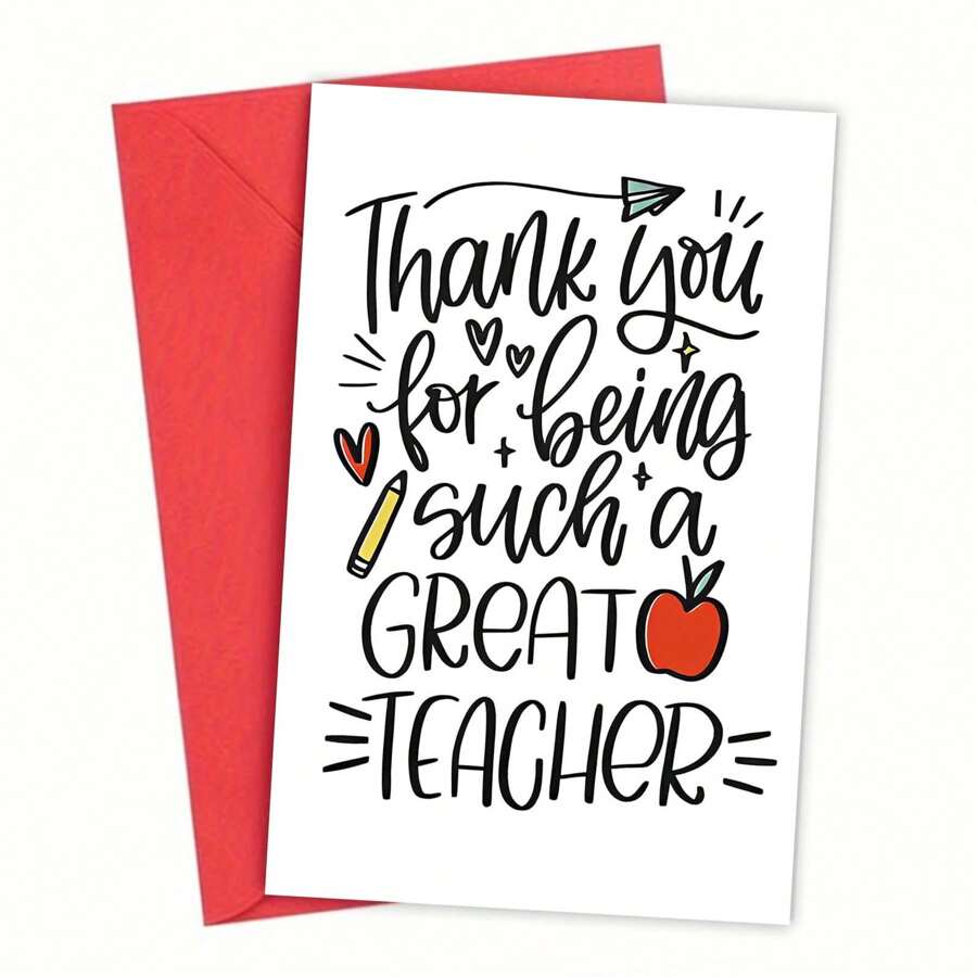 1PC Perfect Teacher Appreciation Card With Envelope, Cherished Thank You Gift For Men & Women, Unique 'Thank You For Being Such A Great Teacher ' Message