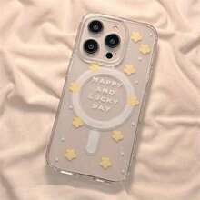 Ins Yellow Flower Suitable For S24FE S23Plus S22 ULTRA, Suitable For IPhone 17/16/15/14/13/12 Pro Max 16/15/14 Plus, Transparent Acrylic Magnetic Mobile Phone Case With Fashion Pattern Design, Shock-Proof Classic Mixed Transparent Mobile Phone Case Magnetic Mobile Phone Case - Trong sáng - Xem 1
