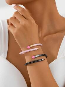 1 件粉色铅笔形弹性弹簧开口手链，甜美艺术配饰，适合作为同事和学生的教师节礼物