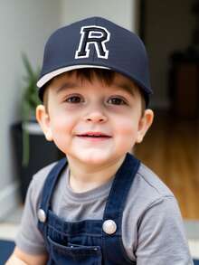 1pc A-Z Letter Adjustable Baby/Toddler Baseball Cap, Kids Sun Hat, Unisex Casual Snapback - Navy Blue - View 3