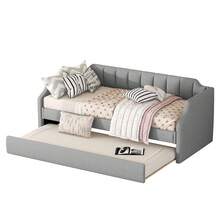 90 X 200(190) DAY-Beds, Upholstered Single Daybed With Trundle, Grey - Grey + Cotton Linen - View 11