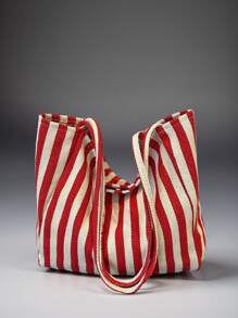 Chic Retro Striped Canvas Tote Bag, Large Capacity Spacious & Versatile, Ideal For Work, School Or Outdoor, Canvas Bag, Beach Bag [Stripe Color And Placement Random], School Supplies, School Bag, School Handbag, School Tote Bag, School Bookbag, Back To School Bags, Lightweight, Portable, Foldable, Classic Casual, Suitable For Teen Girls Women College Students, Perfect For Back To School, First Day Of School, Holiday, Vacation, Tote Bags For School,College Essentials