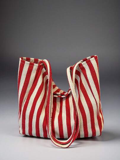 Chic Retro Striped Canvas Tote Bag, Literary Large Capacity Spacious & Versatile, Ideal For Work, School Or Day Out, School Bag, Canvas Bag, Beach Bag