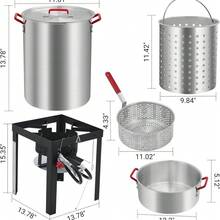 Huisuilinss 30QT Seafood Boil And Turkey Fryer Set With Propane Gas Burner, Perforated Basket,Fish Fryer Boiler Steamer Set, 50,000 BTU Burner, Ideal For Outdoor Cooking - Silver - View 4