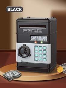 Hucha eléctrica de gran capacidad tipo Hucha ATM con función de desenrollado automático, desbloqueo con contraseña, con luz y sonido, caja para guardar monedas como juguete para niños y niñas, incluye algunos accesorios aleatorios - No incluye baterías regulares
