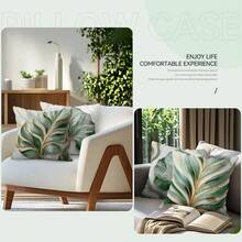 4pcs Palm Leaf Relief Gold Texture Illustration Throw Pillow Cases, Sofa Cushion Cover, Pillow Covers For Living Room, Bedroom Home Decoration(No Pillow Core) - 藍色 - 查看 6