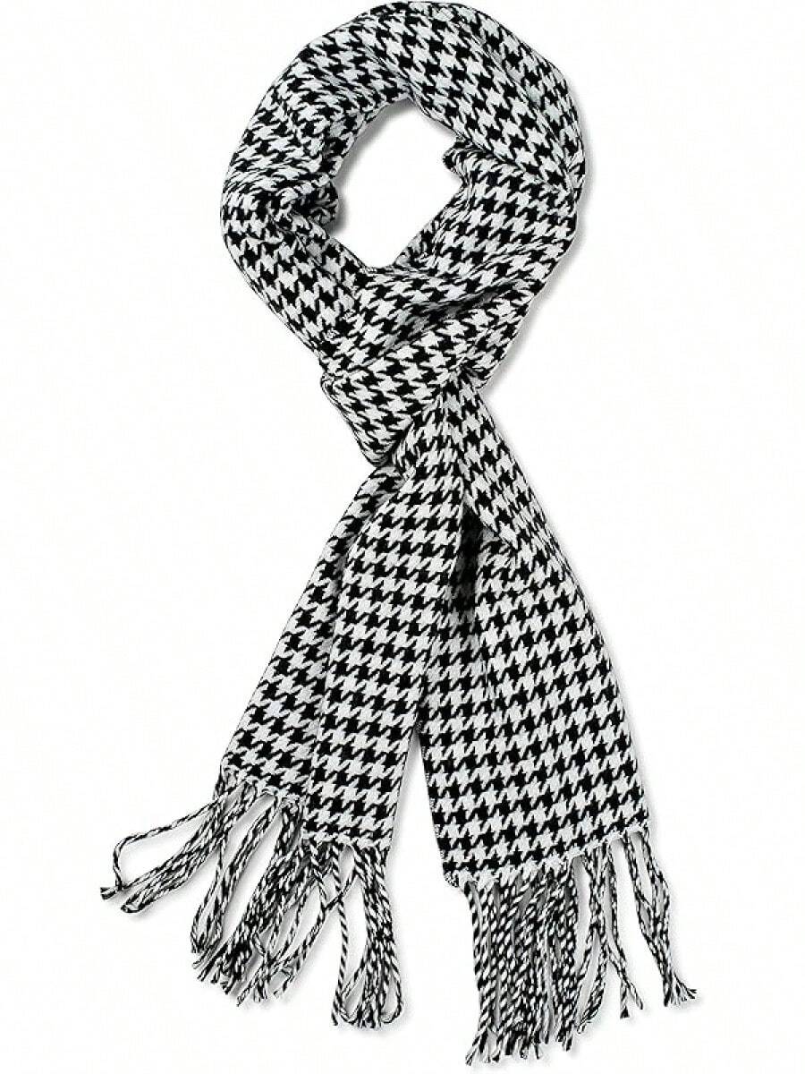 Soft Luxurious Classic Cashmere Feel Winter Scarf With Box, Cozy Warm Scarf - 黑白千鳥格禮物 - 查看 1