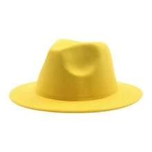 4-10 Years Fedora Hat Solid Color Jazz Hats Classic Wide Brim Panama Dress Hat For Clothes Accessories - 黃色 - 查看 2