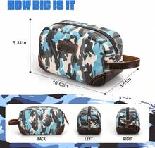 Men's Toiletry Bag, Leather And Canvas Travel Toiletry Bag, Dopp Kit For Men, Travel Bathroom Bag Men's Shaving Kit, Travel Kit Small Bags For Men, Shaving Bag For Travel (Camo-Blue) - 藍色 - 查看 9